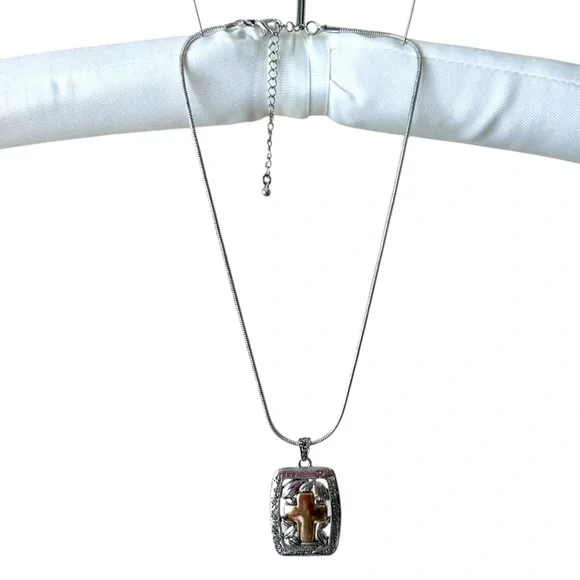 Cross Pendant Necklace Silver Gold Snake Chain Lobster Clasp Inspirational - Picture 1 of 6